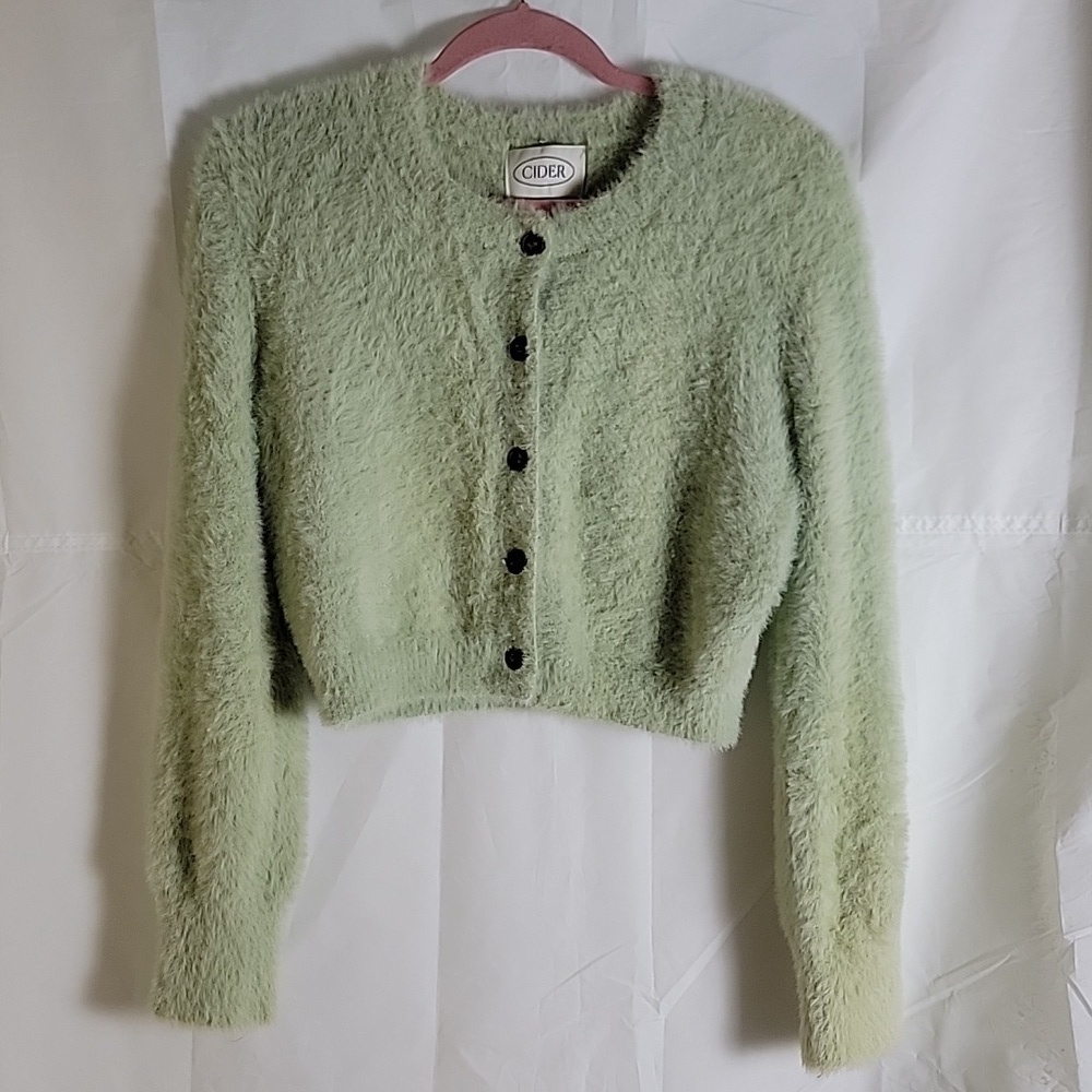 Cider fuzzy lime green cropped cardigan